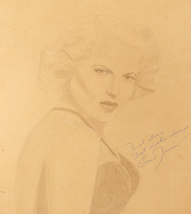 Bonhams : A Lana Turner signed pencil drawing and note, 1945