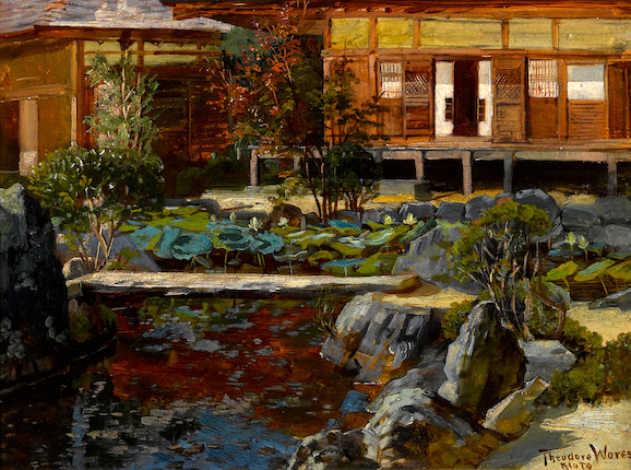 Bonhams : Theodore Wores (1859-1939) Garden of Kinkakuji in Kyoto, 1895 ...