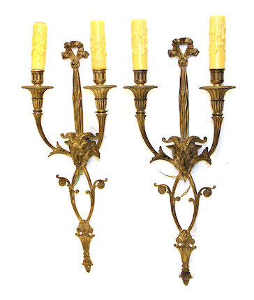 Bonhams : A pair of Neoclassical style gilt bronze two light bras de ...