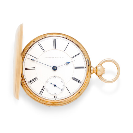 Waltham. A unique gold hunter case watch with experimental escap