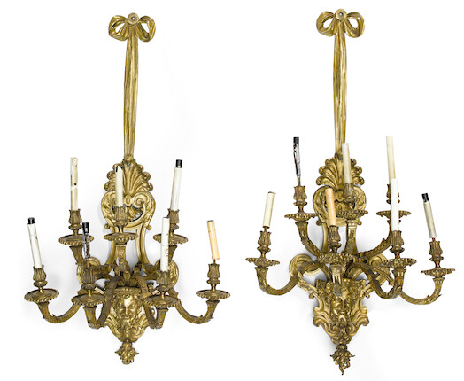 Bonhams : A pair of Régence style gilt bronze seven light bras de ...
