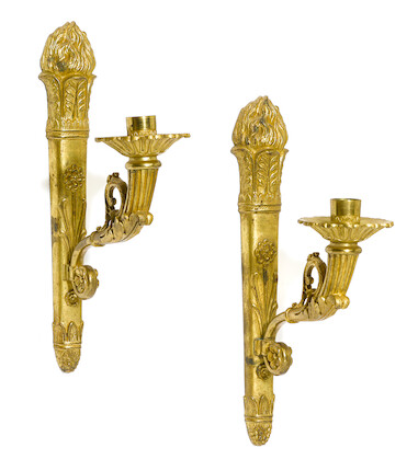 Bonhams : A pair of Empire style gilt bronze bras de lumière 19th century