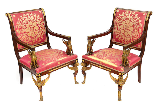 Bonhams : A pair of Empire style gilt bronze mounted mahogany ...