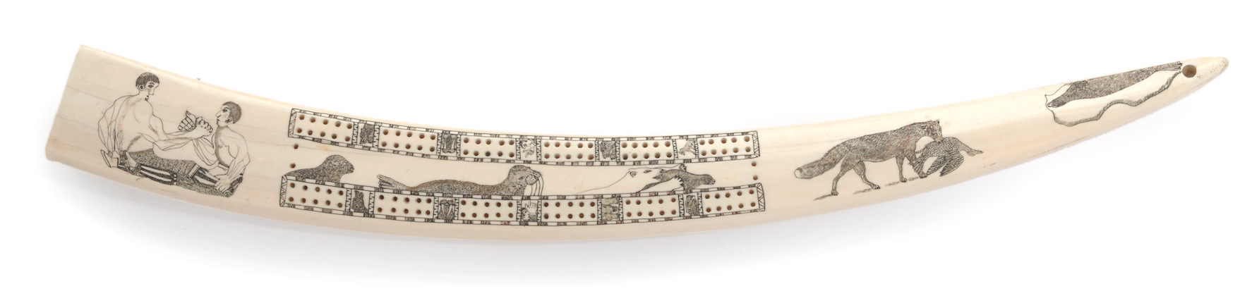 Bonhams : An Eskimo walrus ivory cribbage board