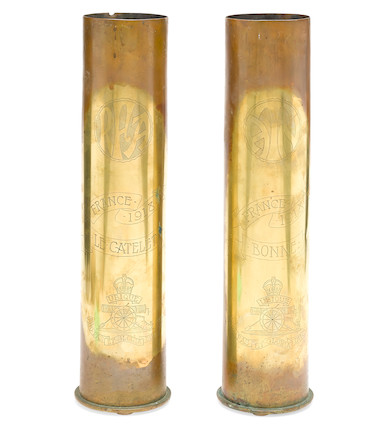 Pair of WW One French Trench Artillery Brass Shell Casings with