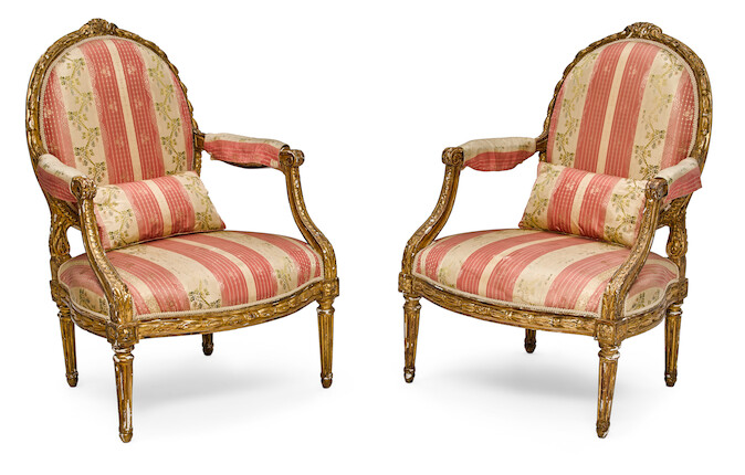 Bonhams : A pair of Louis XVI Giltwood Fauteuils a la Reine Fourth ...