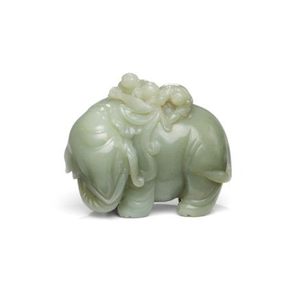 Bonhams : A CELADON JADE 'ELEPHANT AND BOYS' GROUP Late Qing dynasty