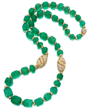 Emerald Bead And Diamond Necklace main image 1