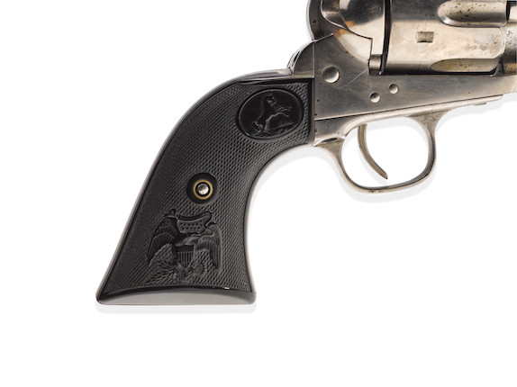 Bonhams : BAT MASTERSON'S COLT SINGLE ACTION ARMY REVOLVER, CUSTOM ORDERED  FROM THE OPERA HOUSE SALOON, DODGE CITY, July 24, 1885. Serial no. 112737  for 1884, .45 caliber 4 3/4 inch barrel.