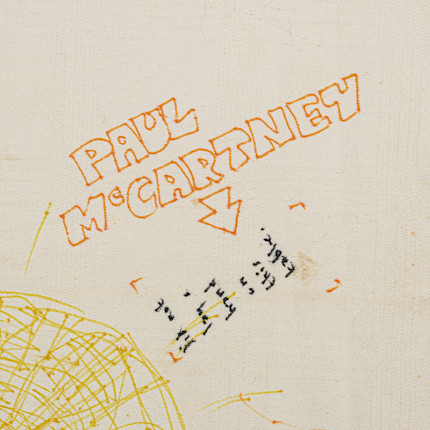 A TABLECLOTH WITH AUTOGRAPHS AND DOODLES DONE BY THE BEATLES AND JOAN BAEZ BEFORE THE BEATLES' LAST CONCERT AT CANDLESTICK PARK, 1966 image 7