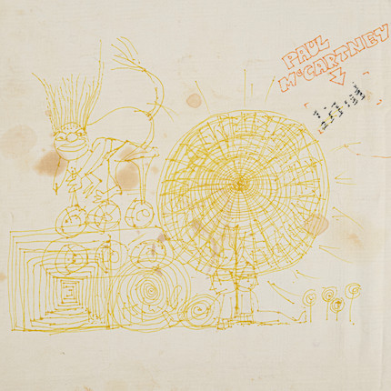 A TABLECLOTH WITH AUTOGRAPHS AND DOODLES DONE BY THE BEATLES AND JOAN BAEZ BEFORE THE BEATLES' LAST CONCERT AT CANDLESTICK PARK, 1966 image 4