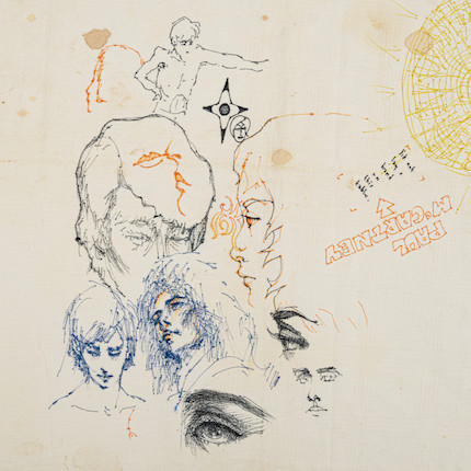 A TABLECLOTH WITH AUTOGRAPHS AND DOODLES DONE BY THE BEATLES AND JOAN BAEZ BEFORE THE BEATLES' LAST CONCERT AT CANDLESTICK PARK, 1966 image 3