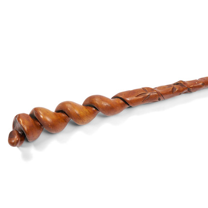 Bonhams Skinner : A Northeast twisted wood staff lg. 40 1/4 in.