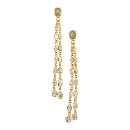 Bonhams : A PAIR OF 18K GOLD AND DIAMOND EARRINGS