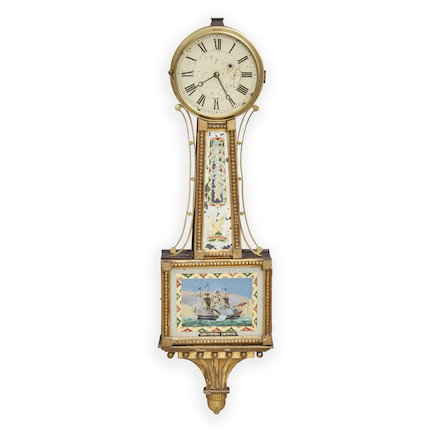 Bonhams Skinner : Banjo Clock Depicting Battle of Constitution & Guerriere,  America, c. 1825.