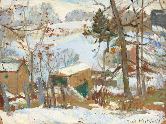 Bonhams : Alfred R. Mitchell (1888-1972) Winter in Old Pennsylvania 9 x ...