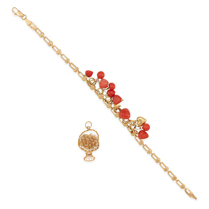 coral jewelry- pink branch coral alternated with cultured pearl