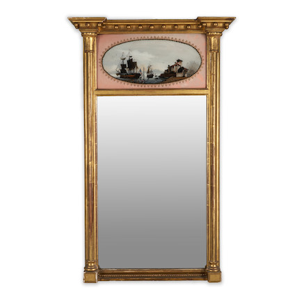 Bonhams Skinner : Federal Giltwood Mirror with Reverse-painted Transom ...