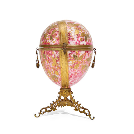 Bonhams : A MOSER BRASS MOUNTED GILT, SILVERED AND ENAMELLED PINK GLASS ...