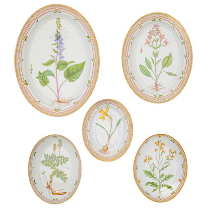 Bonhams : FIVE ROYAL COPENHAGEN PORCELAIN FLORA DANICA SERVING ...