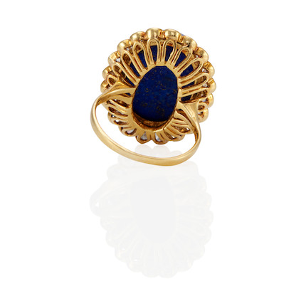 Bonhams : AN 18K GOLD, LAPIS AND DIAMOND RING