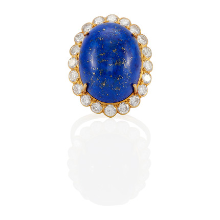 Bonhams : AN 18K GOLD, LAPIS AND DIAMOND RING