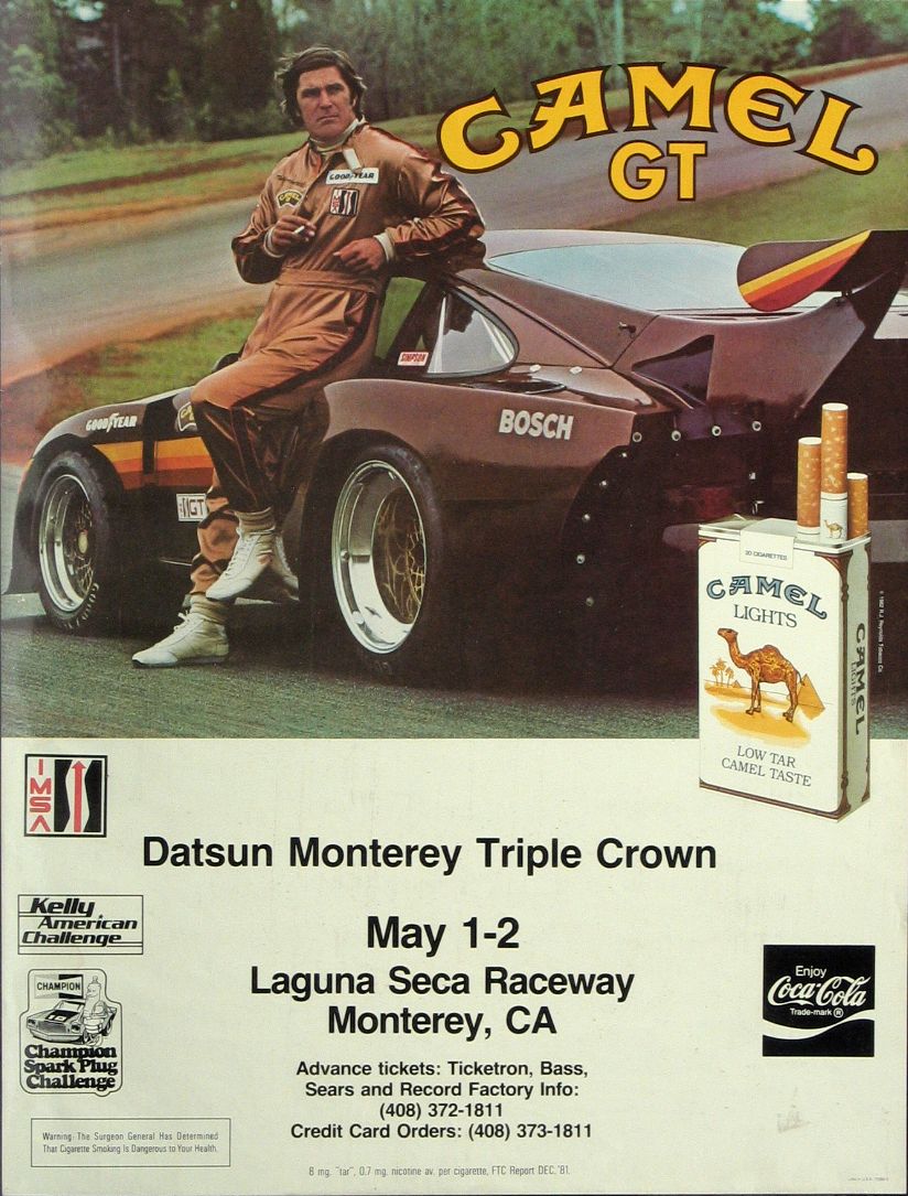 Bonhams Cars : A Camel GT IMSA Laguna Seca, Datsun Monterey Triple Crown  race poster, 1970s, 21 x 16in