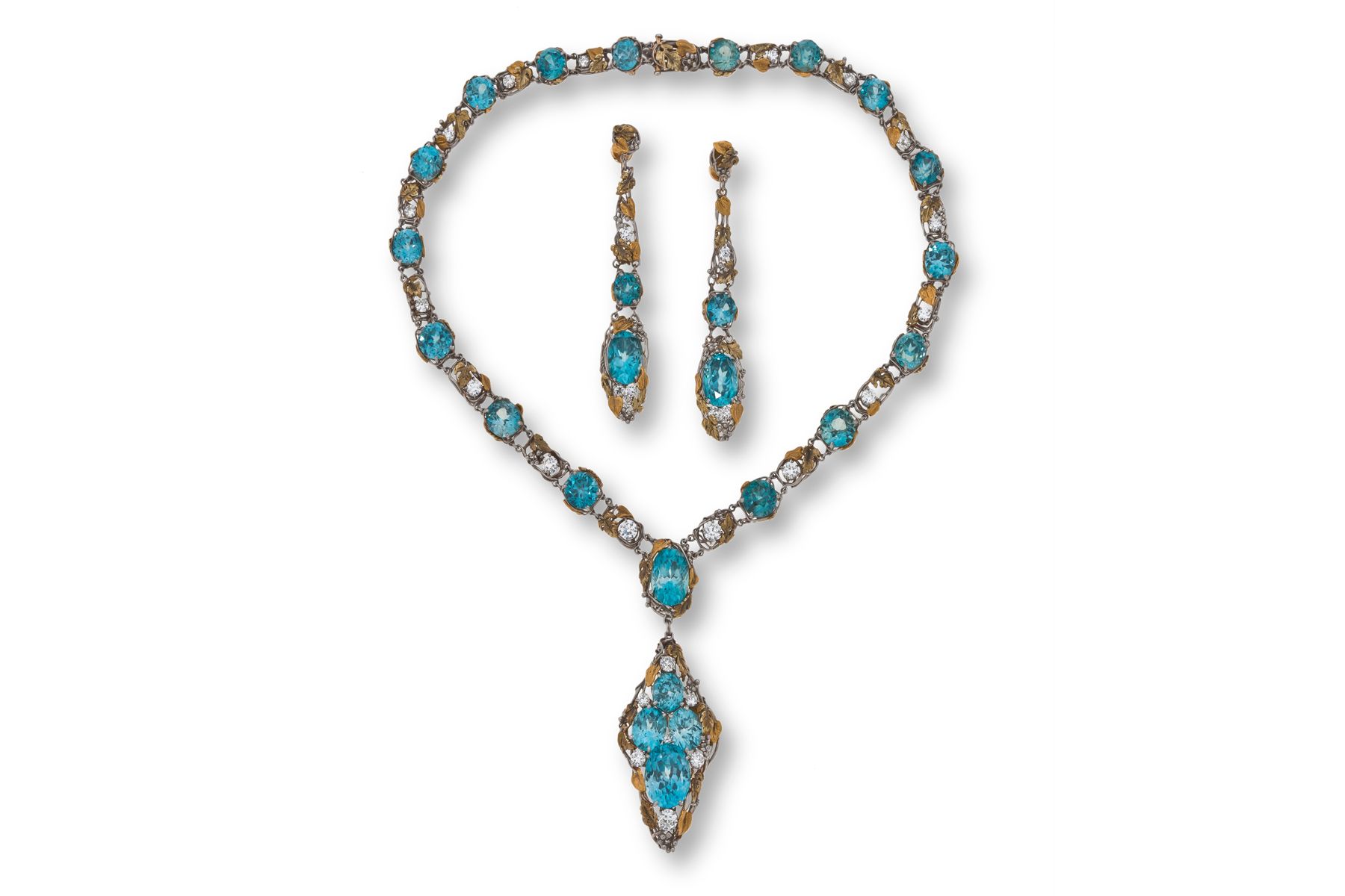 Bonhams An arts and crafts blue zircon and diamond necklace and