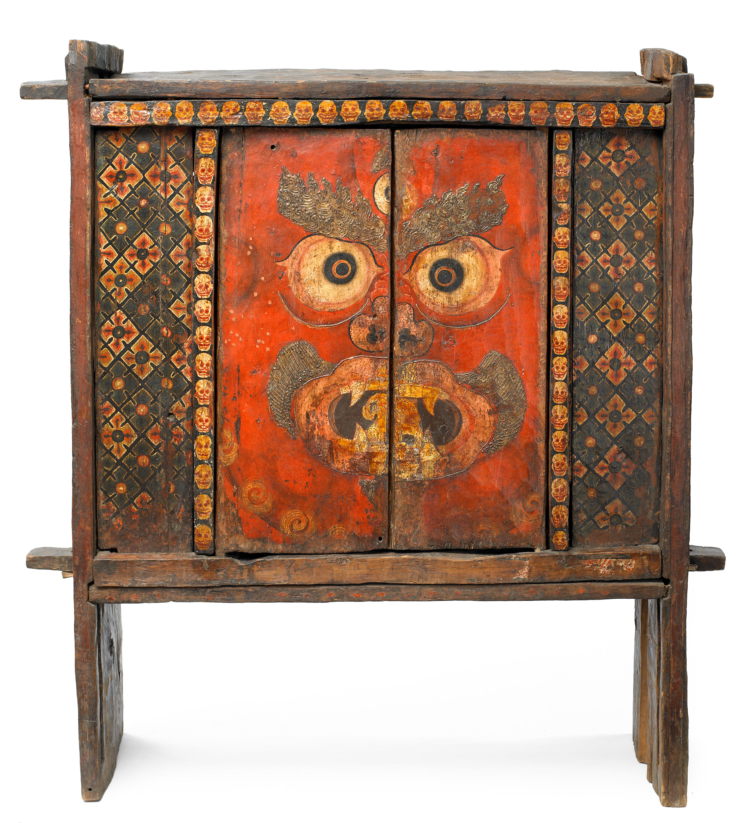 Painted Tibetan Mahakala Torgam Cabinet - 18thC