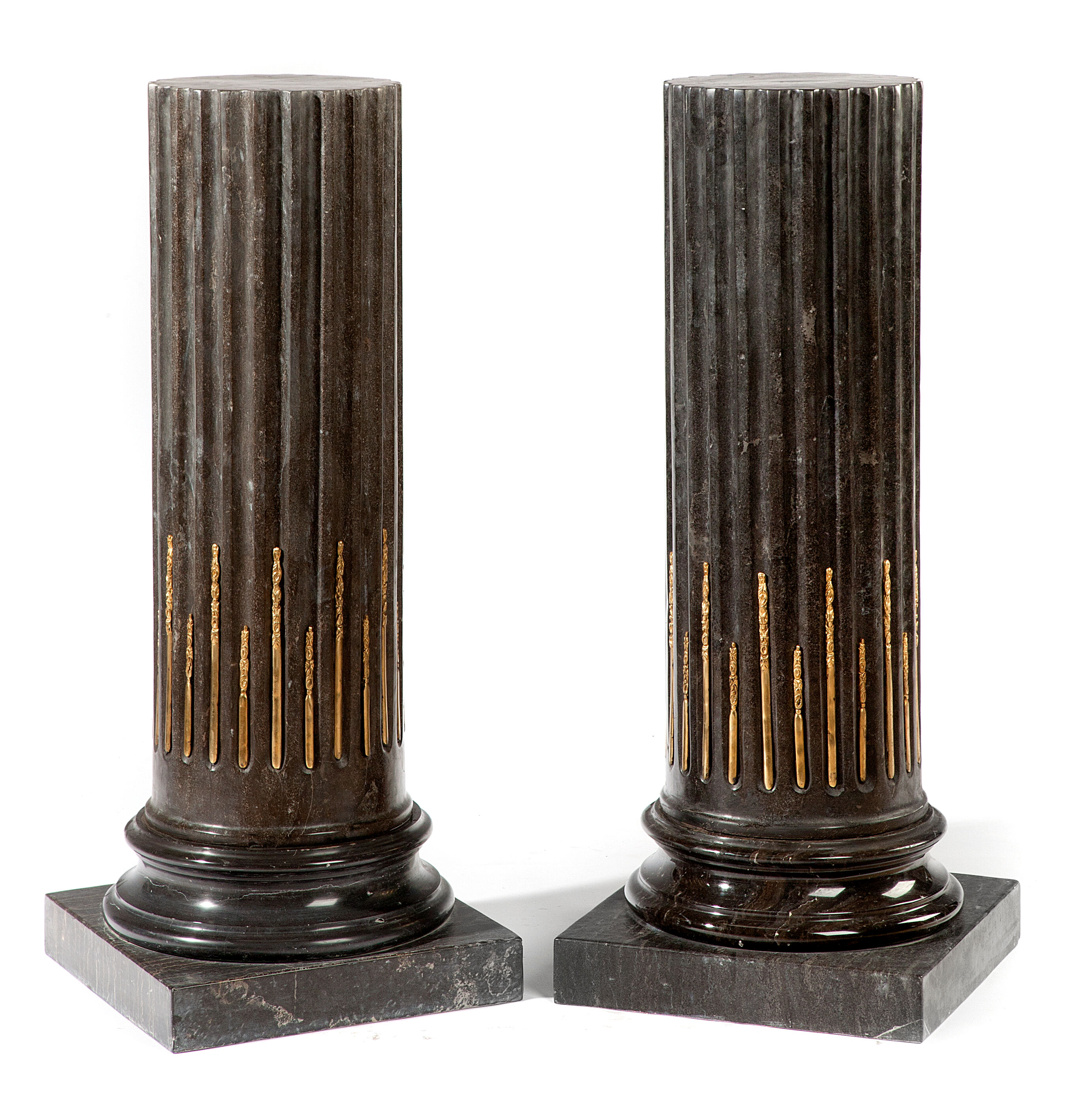 Bonhams : A pair of Neoclassical style gilt bronze mounted marble pedestals