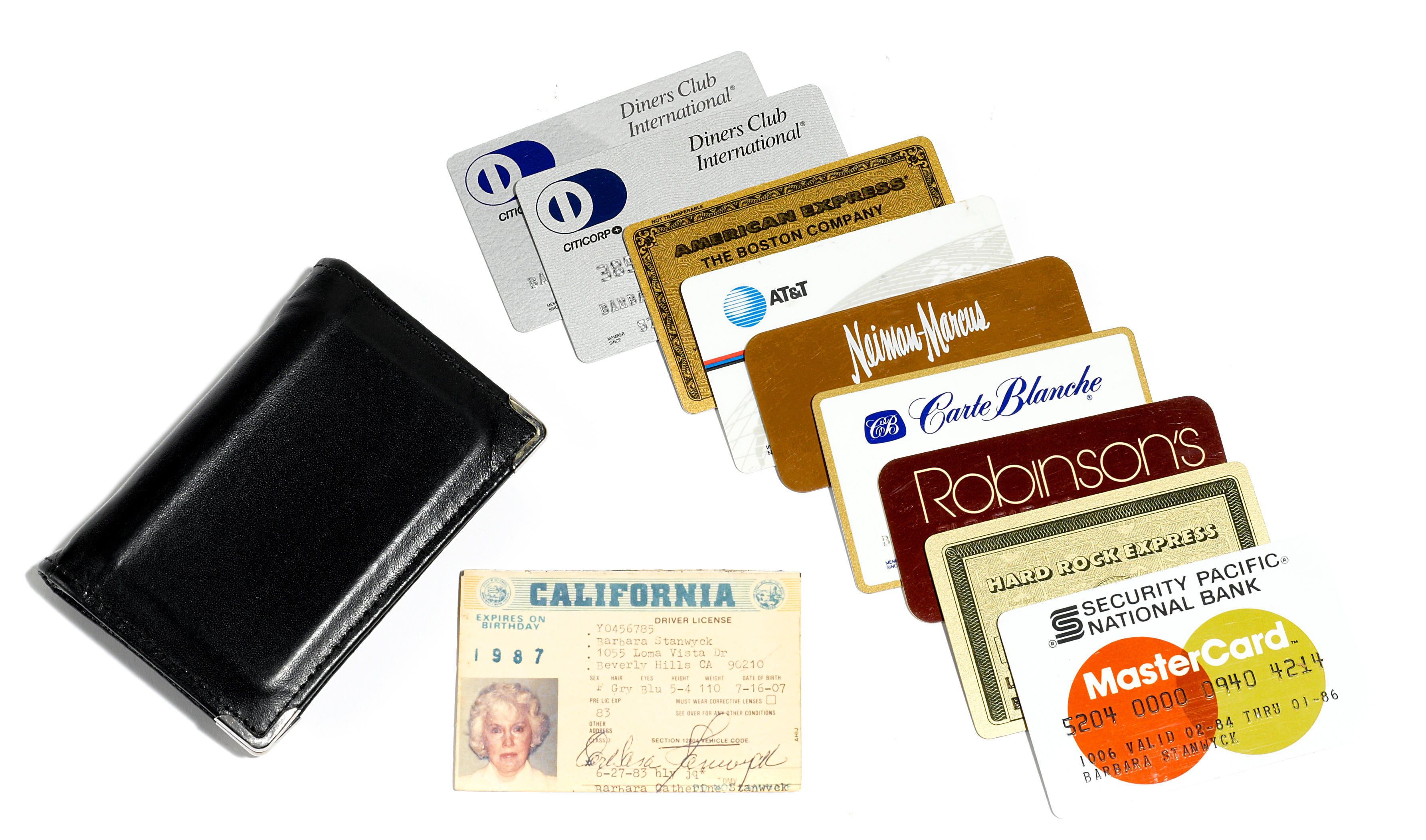 Bonhams : A Barbara Stanwyck wallet with license and cards