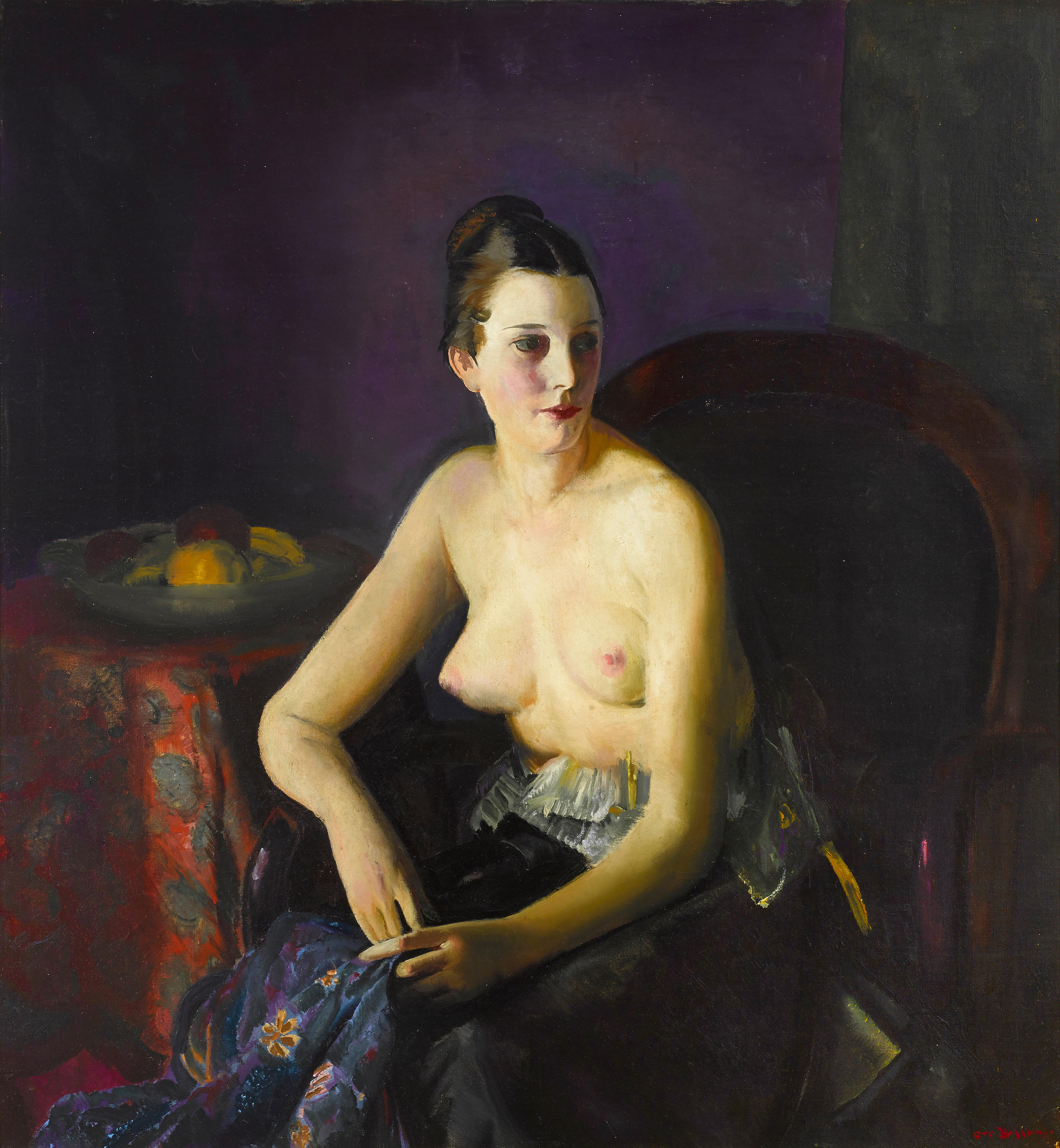 Bonhams : George Bellows (American, 1882-1925) Nude Girl with Fruit 43 1/4  x 40 1/4in (Painted in 1919.)