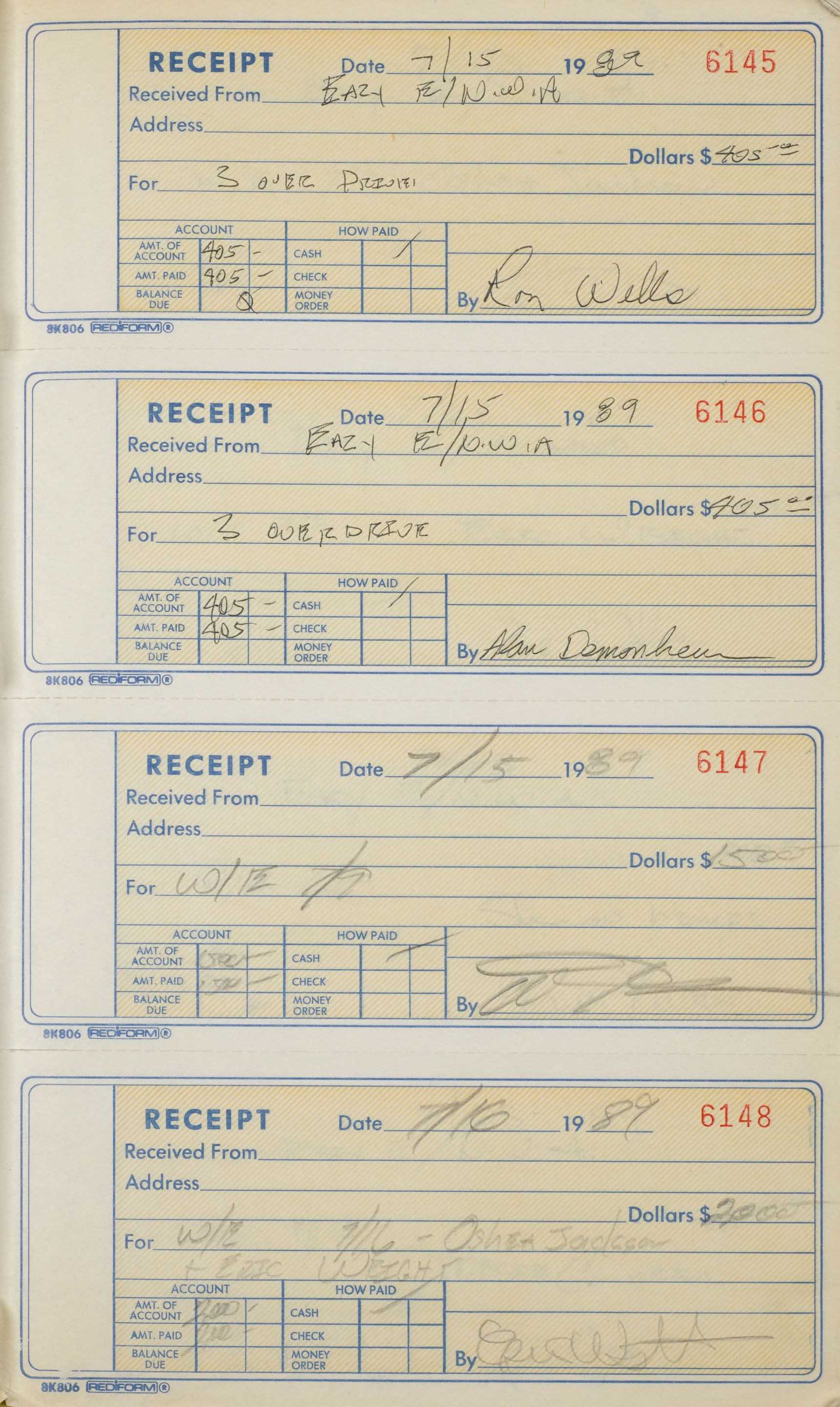 EAZY-E (Eric Wright) AND Receipt book signed Bonhams