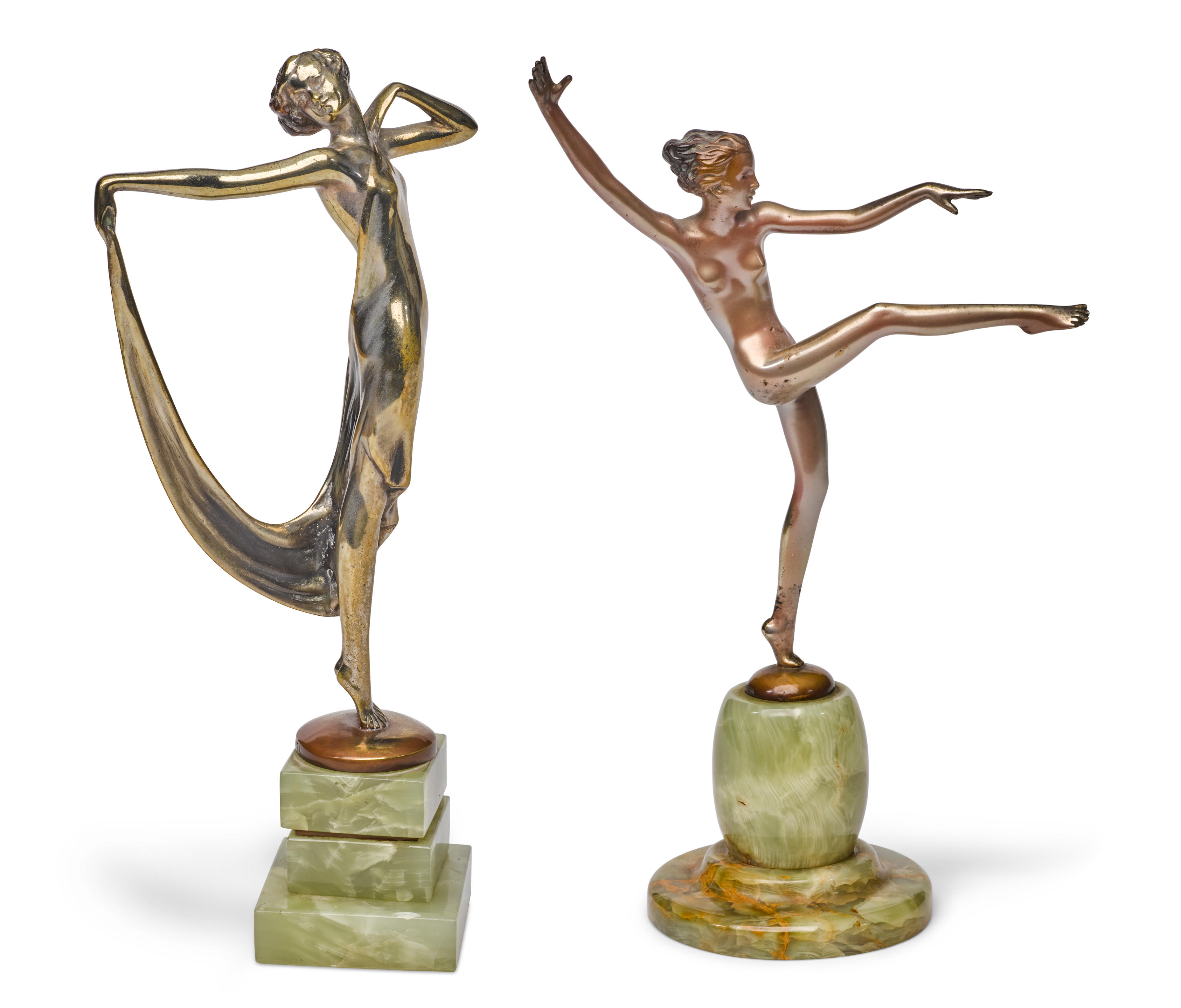 Bonhams : Josef Lorenzl (Austrian, 1892-1950) Two Art Deco cold painted  bronze and onyx figures of dancerscirca 1925