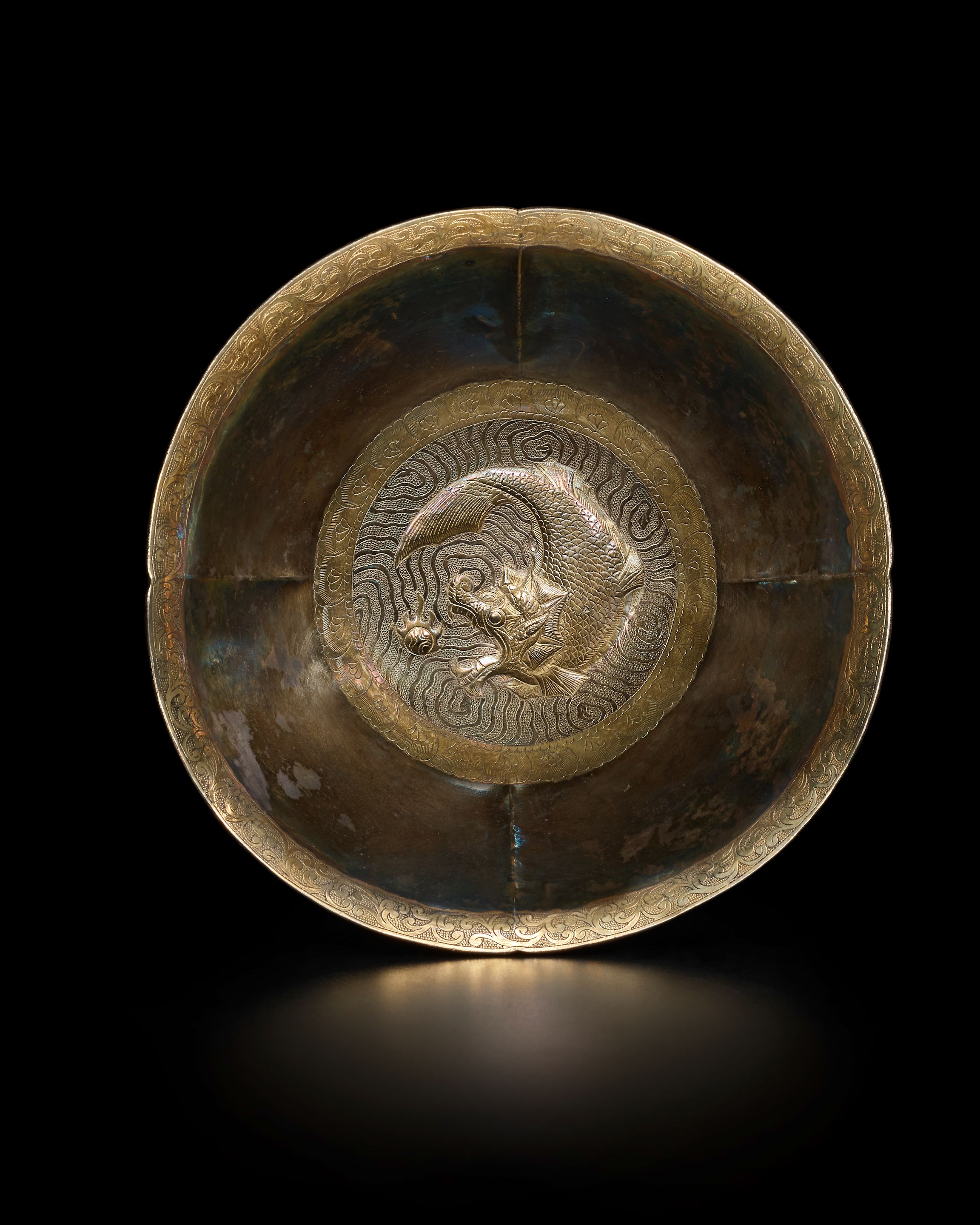 Bonhams A Fine And Rare Repousse Parcel Gilt Silver Bowl Tang Dynasty