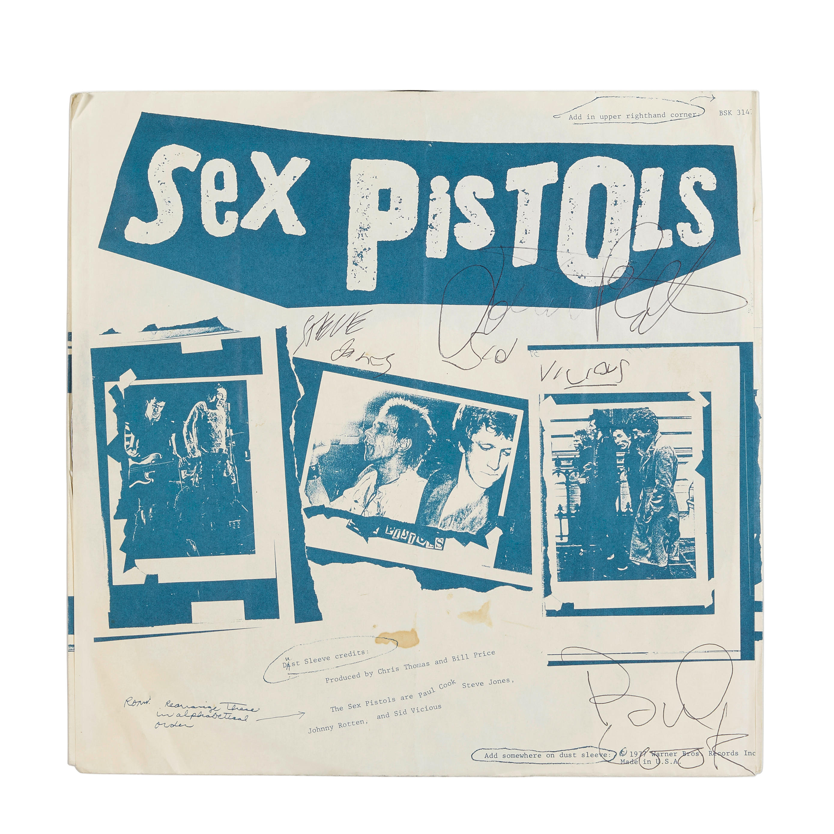 Bonhams : A Sex Pistols signed Never Mind The Bollocks LP 1977