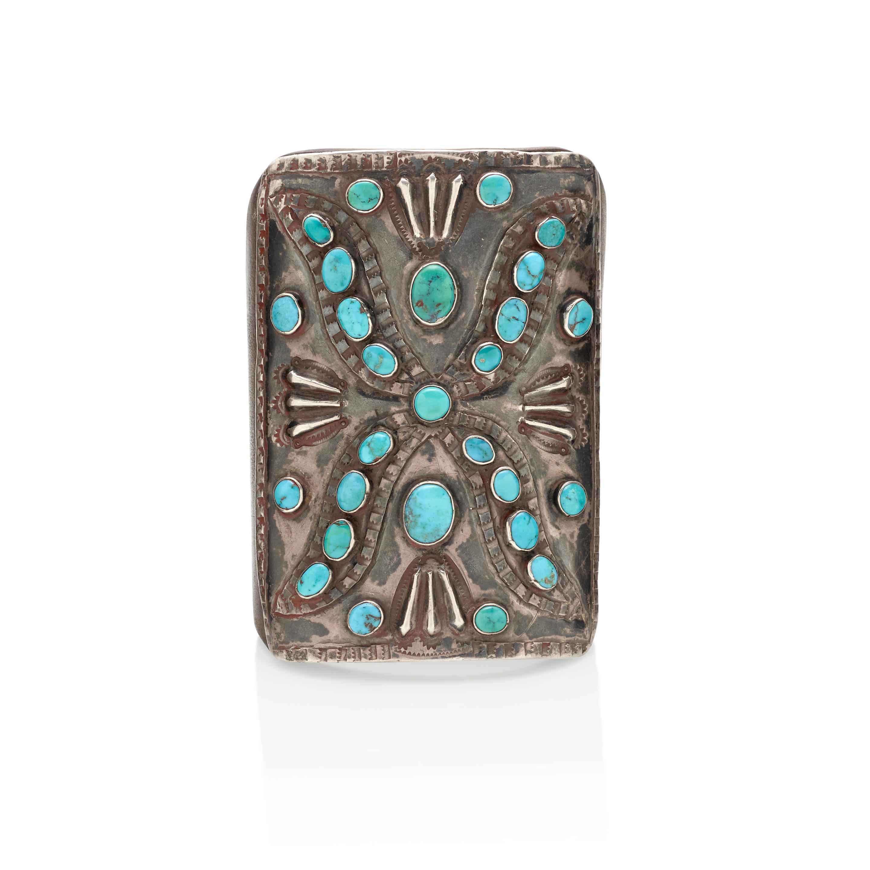 Huge Vintage Navajo Repoussed Native American Jewelry Silver Turquoise Ketoh Bracelet