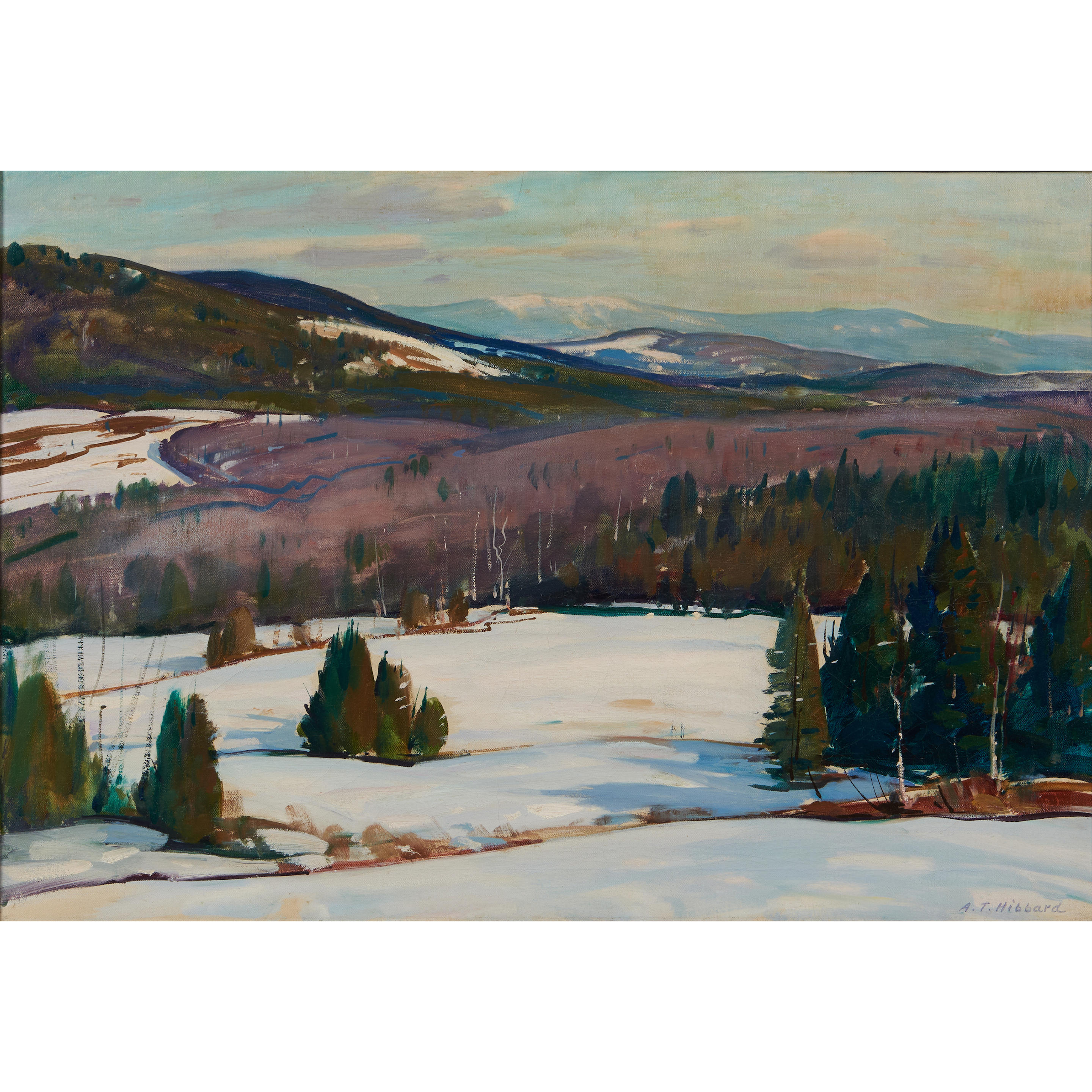 Bonhams Skinner : Aldro Thompson Hibbard (American, 1886-1972) Distant  Range 22 x 32 in. (55.9 x 81.3 cm) framed 28 3/4 x 38 3/4 in.