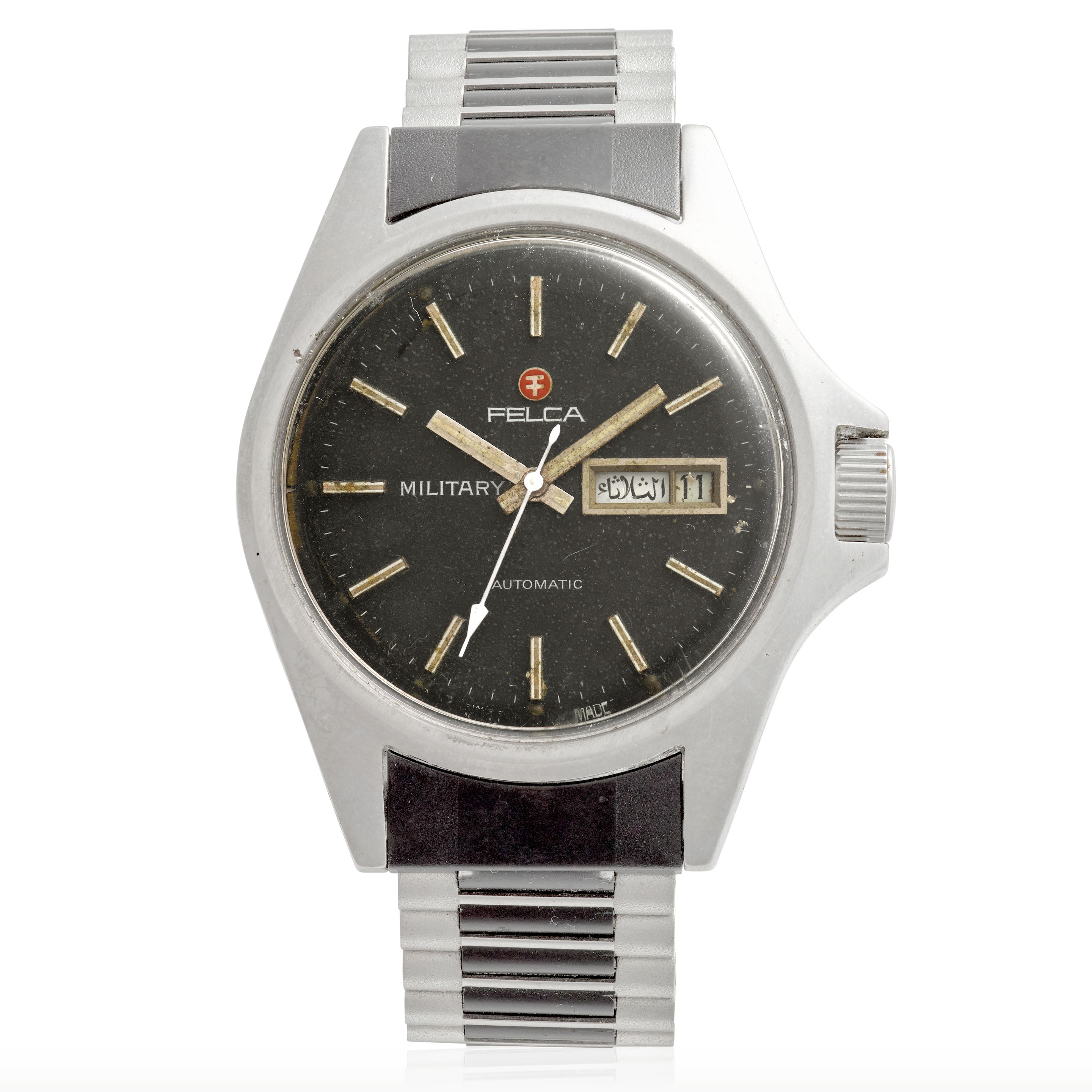 Bonhams : FELCA. A STAINLESS STEEL AUTOMATIC CALENDAR BRACELET