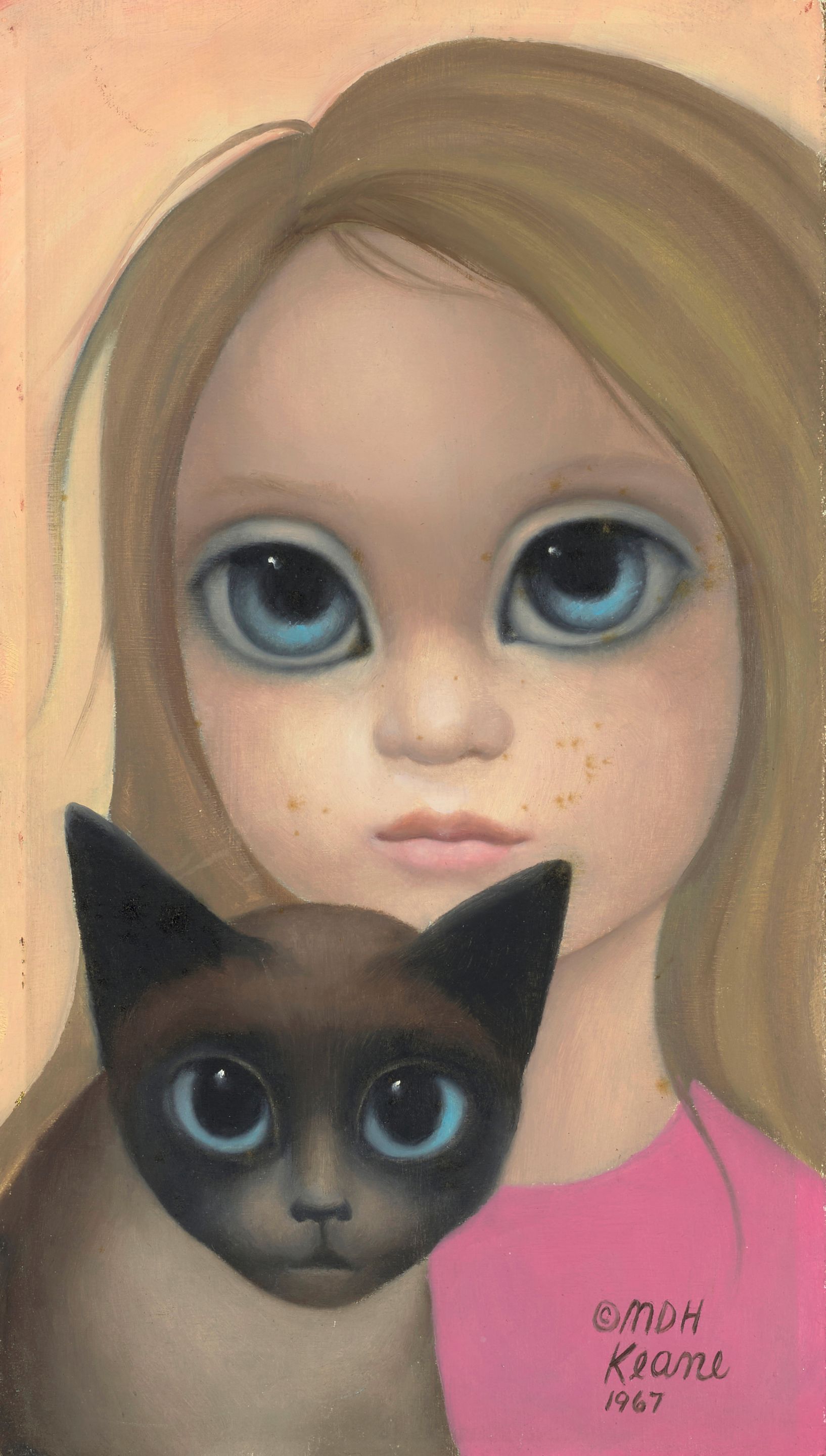 Bonhams : Margaret Keane (1927-2022) The Protector 9 x 5 in. (22.9 x 12.7  cm.) (Painted in 1967.), image size:1634x2880