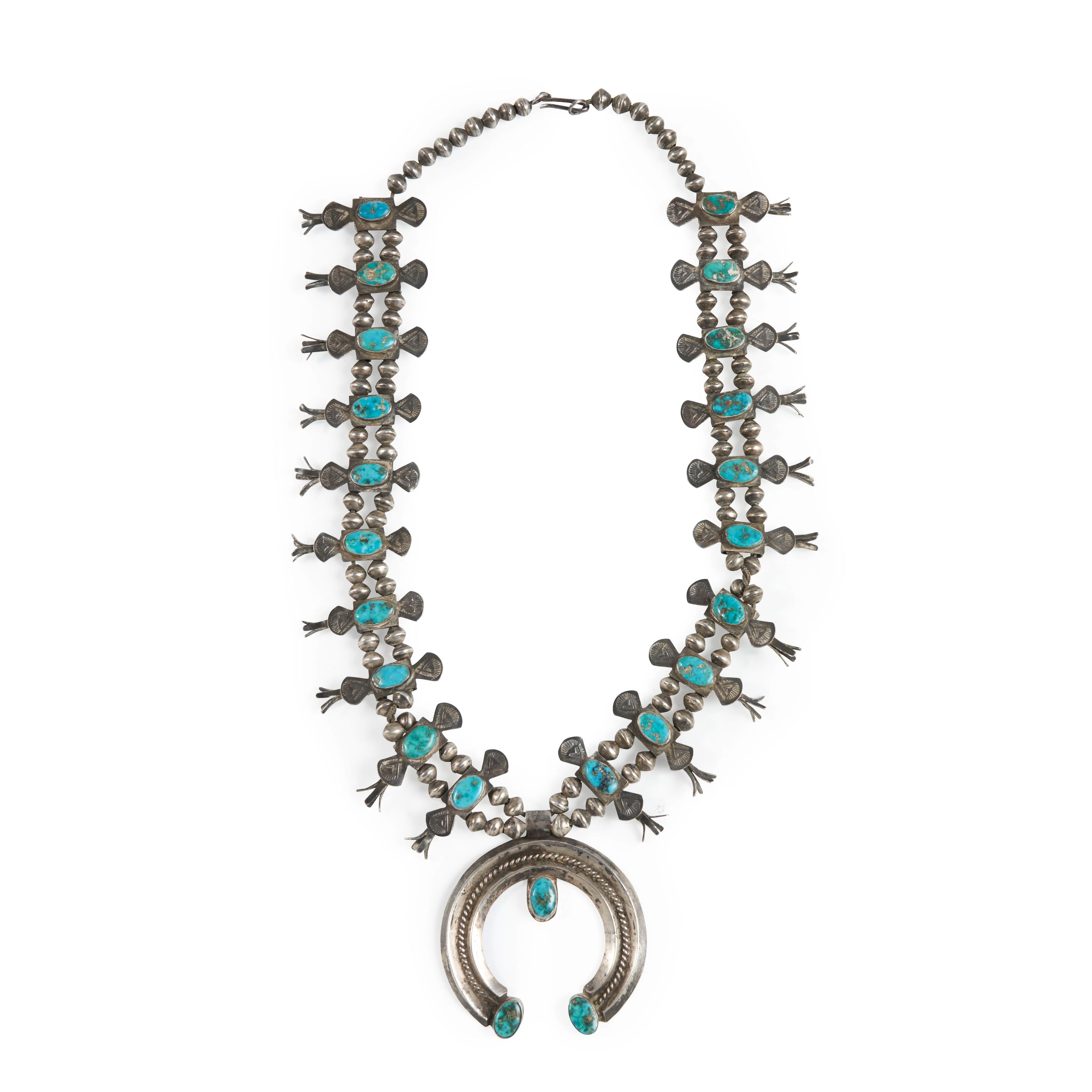 Bonhams Skinner A Diné (Navajo) squash blossom necklace 21
