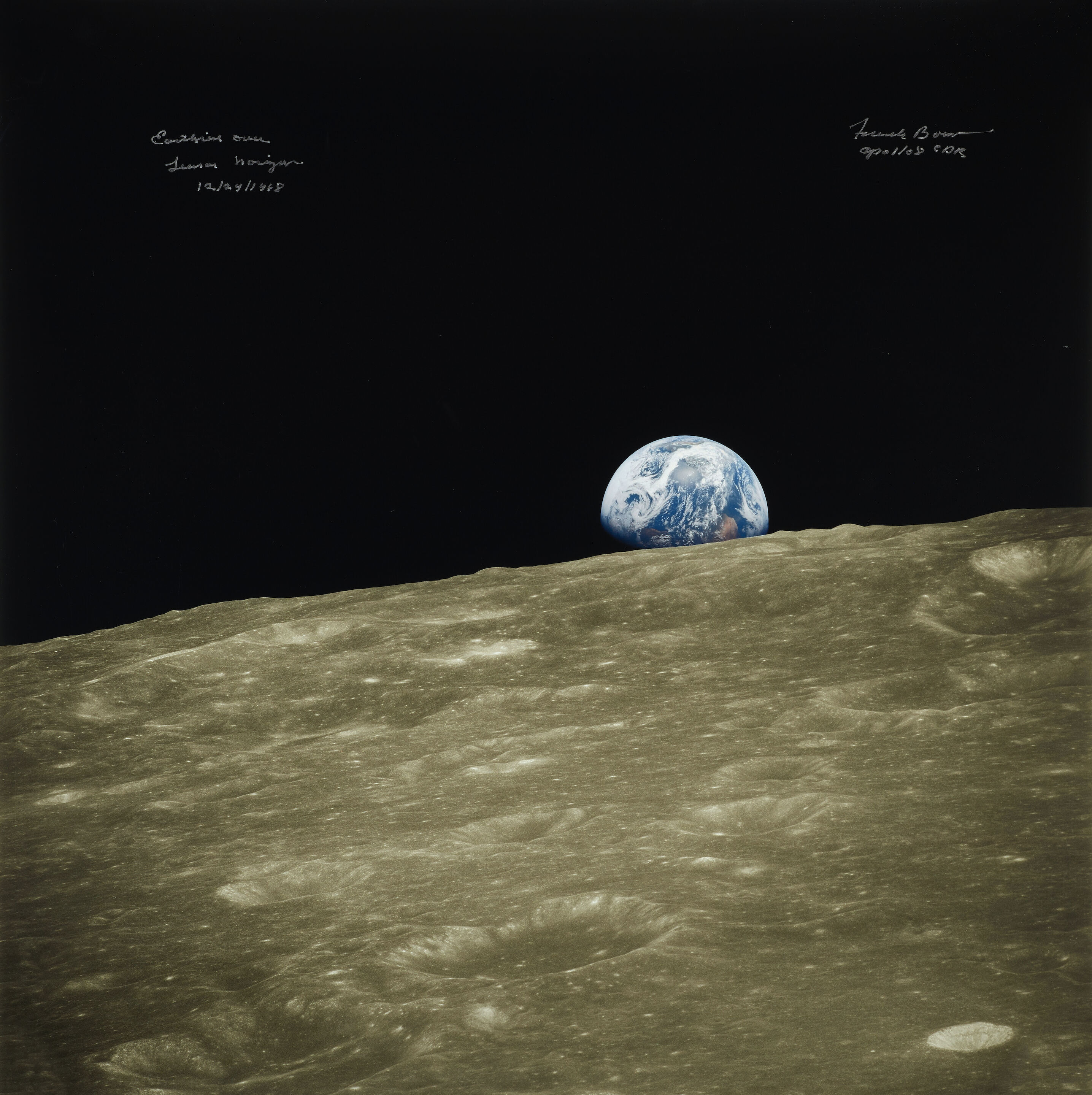 Bonhams : APOLLO 8 LARGE FORMAT EARTHRISE SIGNED & INSCRIBED BY FRANK ...