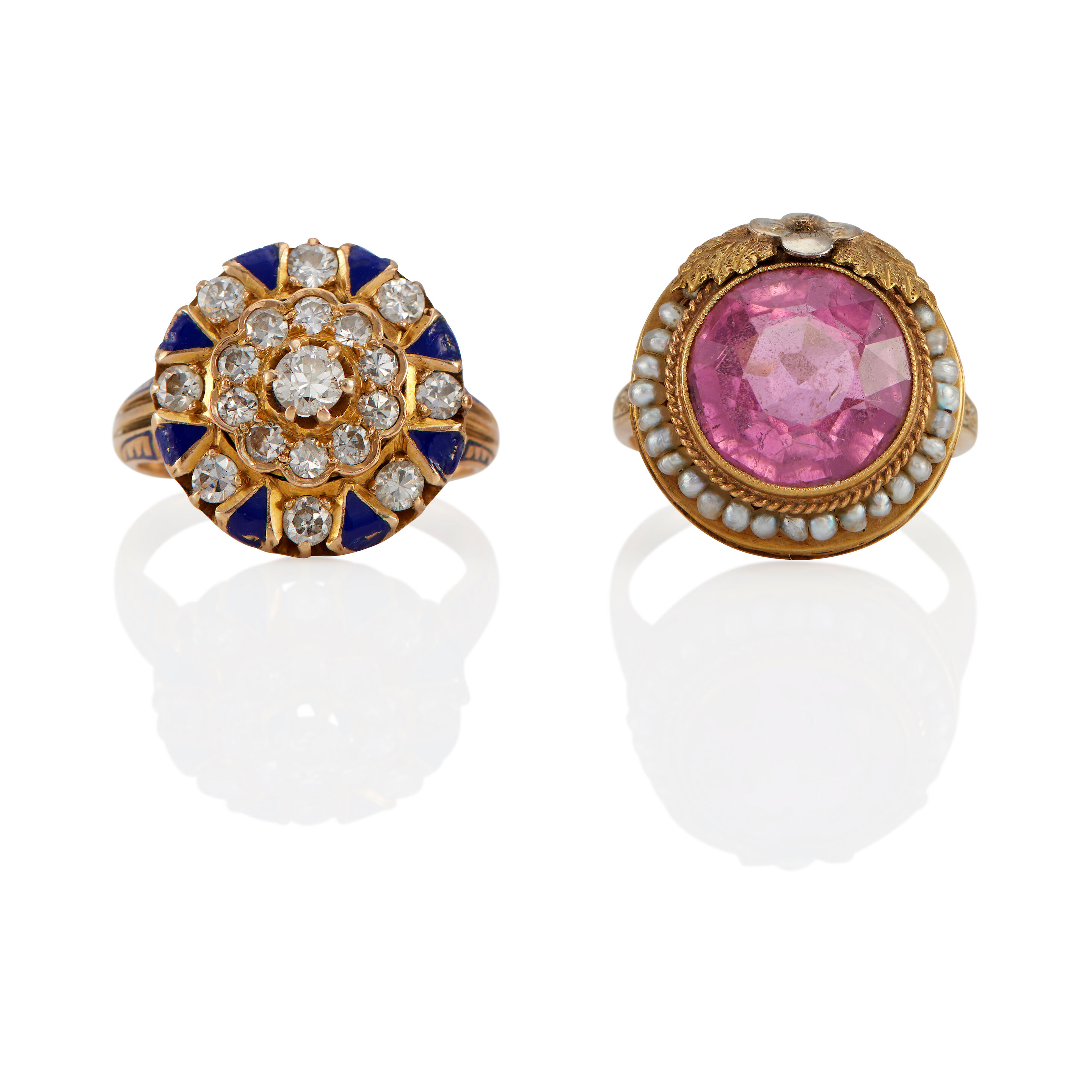 Bonhams : TWO 14K GOLD AND GEM-SET RINGS