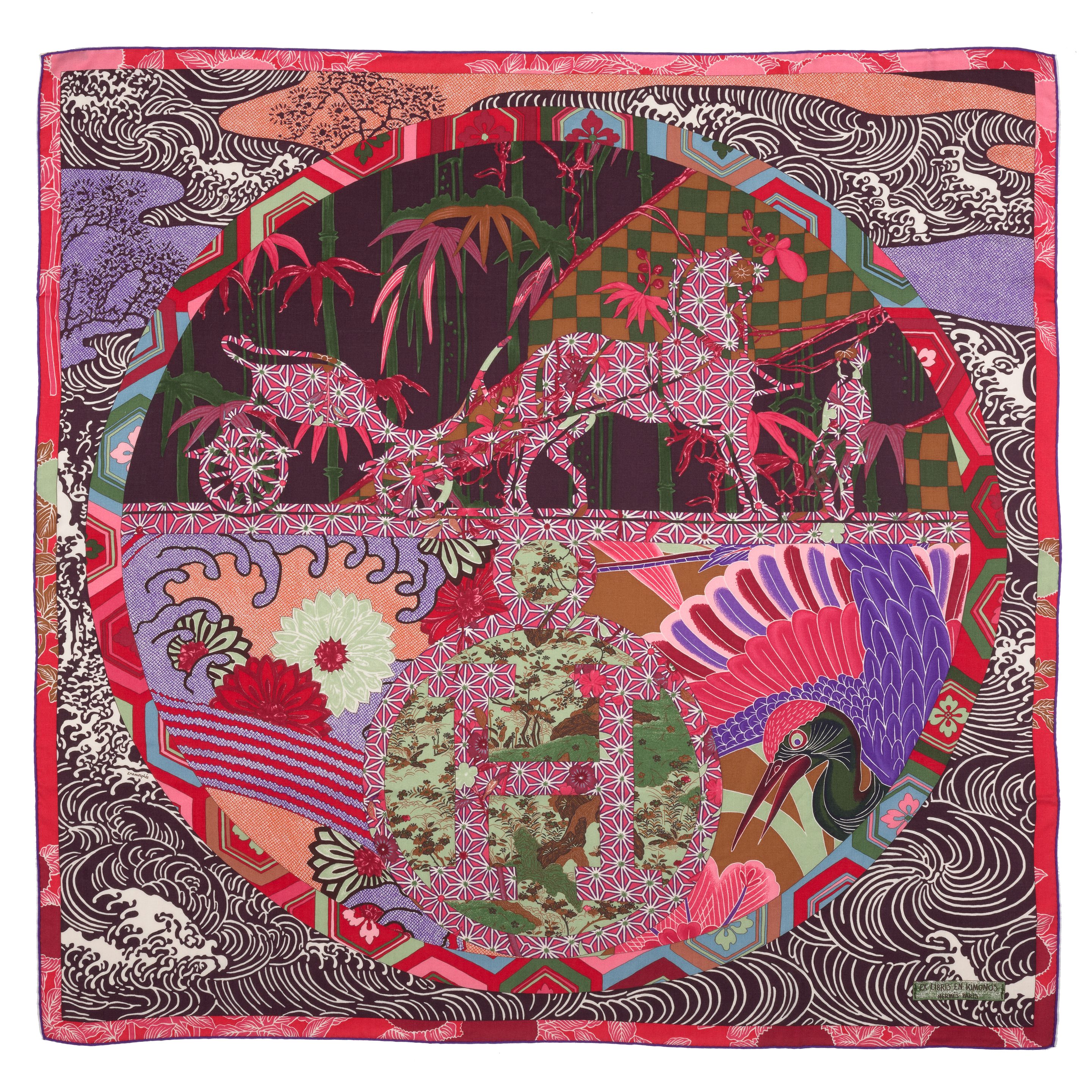Bonhams : HERMÈS: EX-LIBRIS EN KIMONO CASHMERE SCARF 140cm
