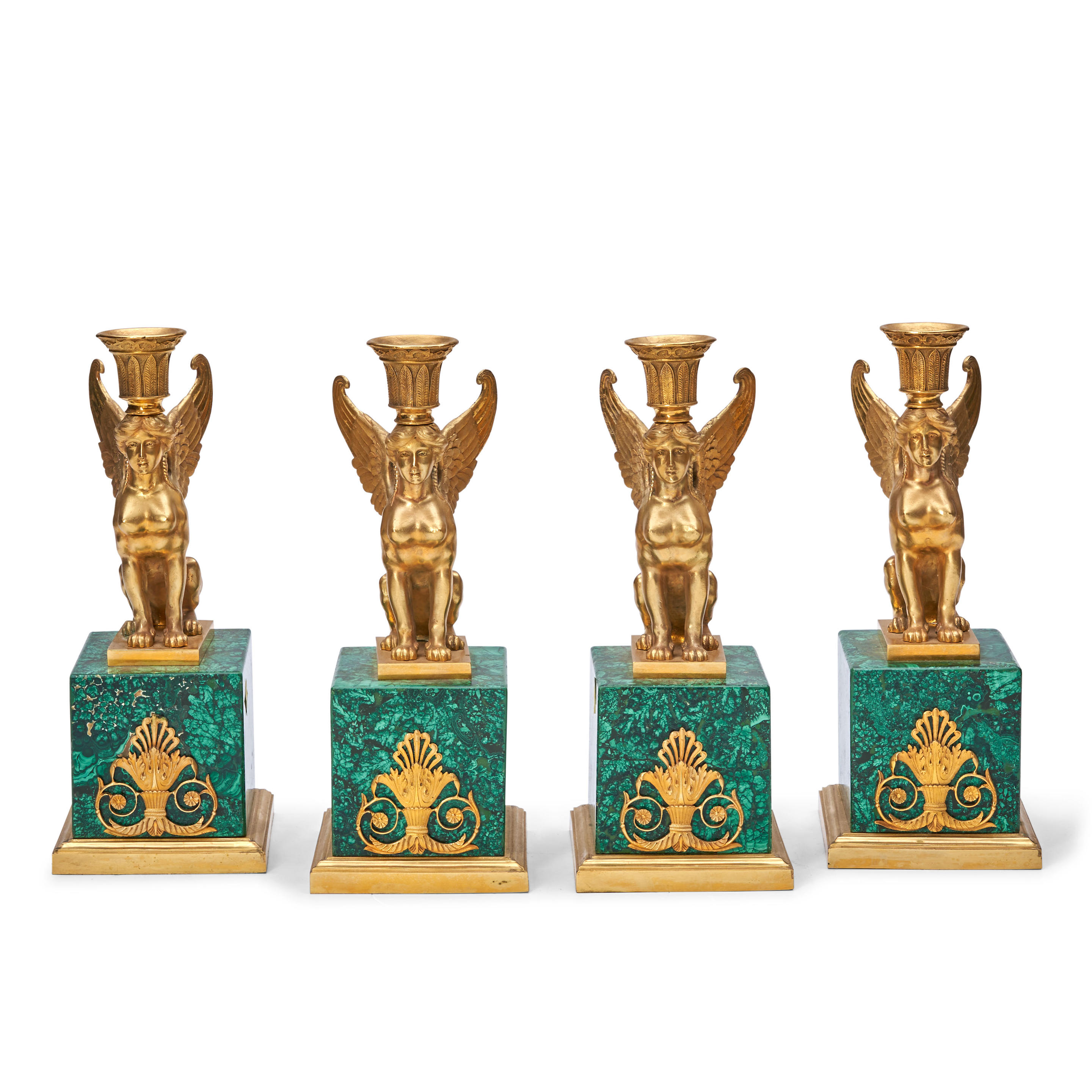 Bonhams Skinner : Set of Four Gilt Bronze and Malachite