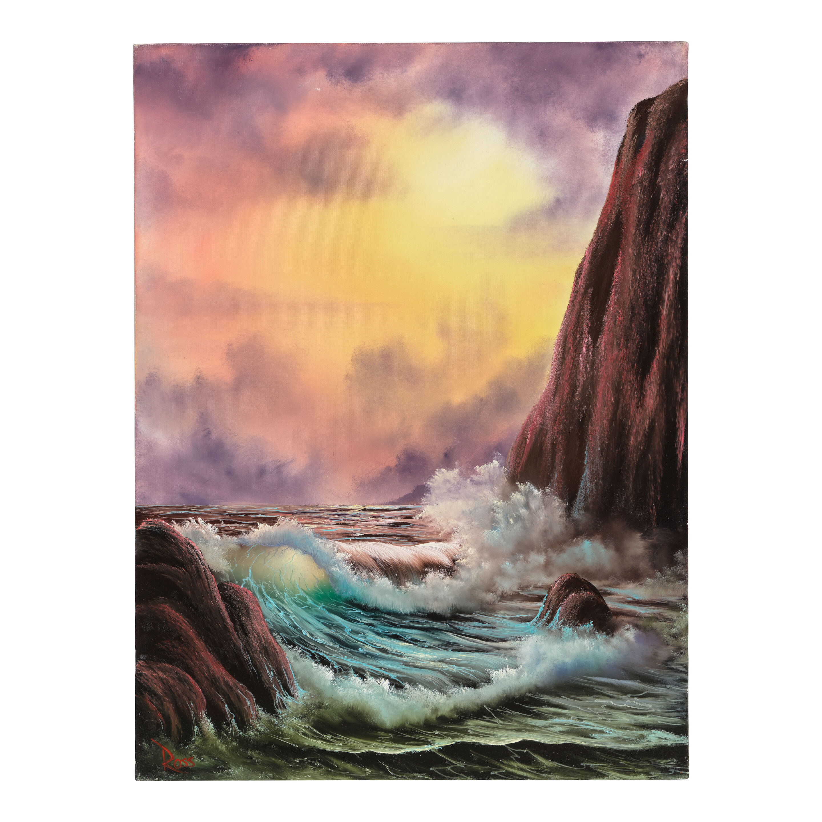 Bob Ross original Cliffside coastal oil painting from 1990