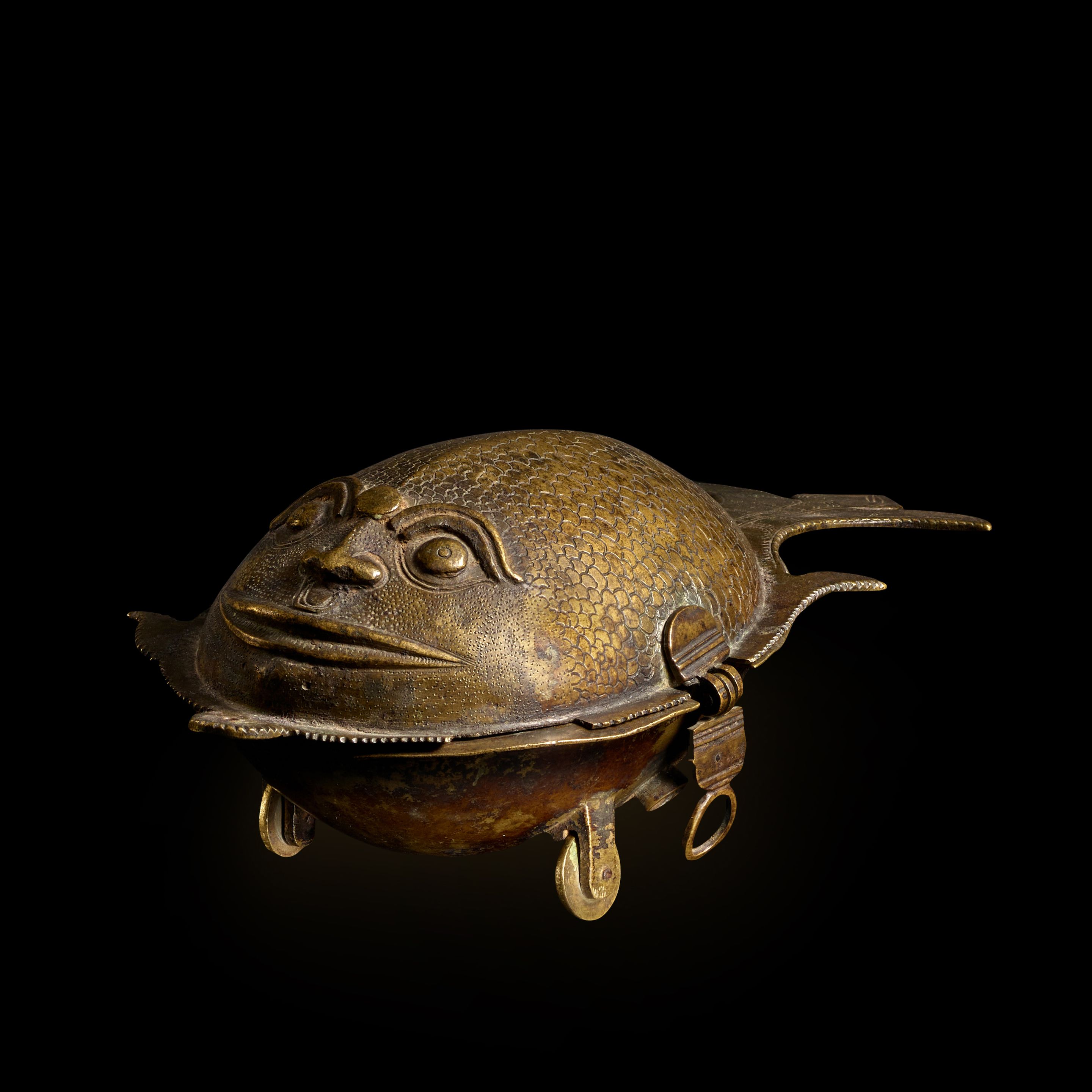 decorative metal fish box made in india Vintage Asian Black Red Lacquer Shape Storage Accent GB079S Golden Swimming in Color Coastal
